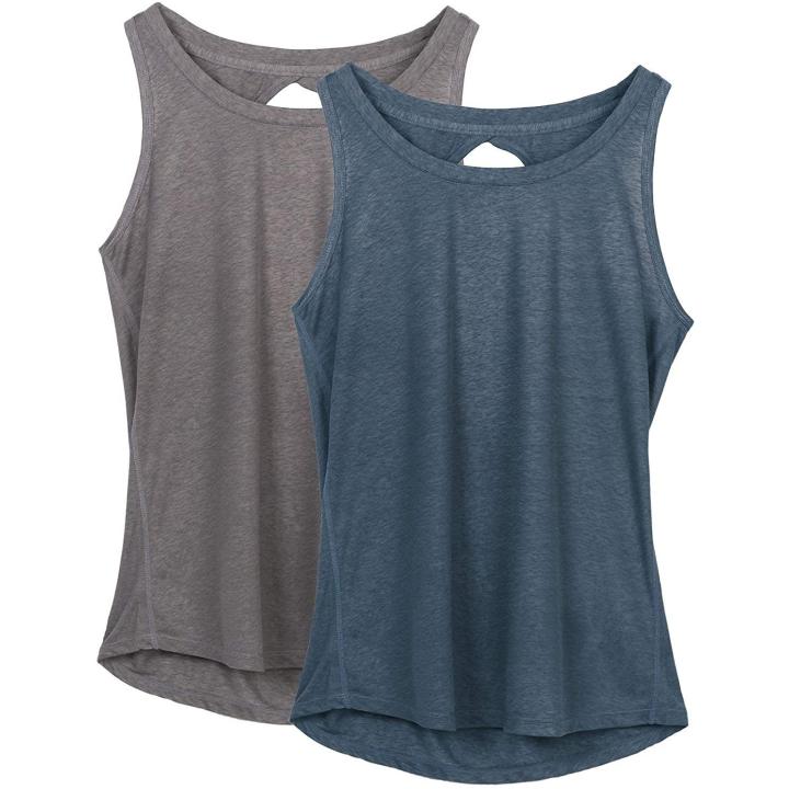 Dames Yoga Sport Tank Top Rugvrij Fitness Top Mouwloos Shirts 2 Pack L  GreyNavy