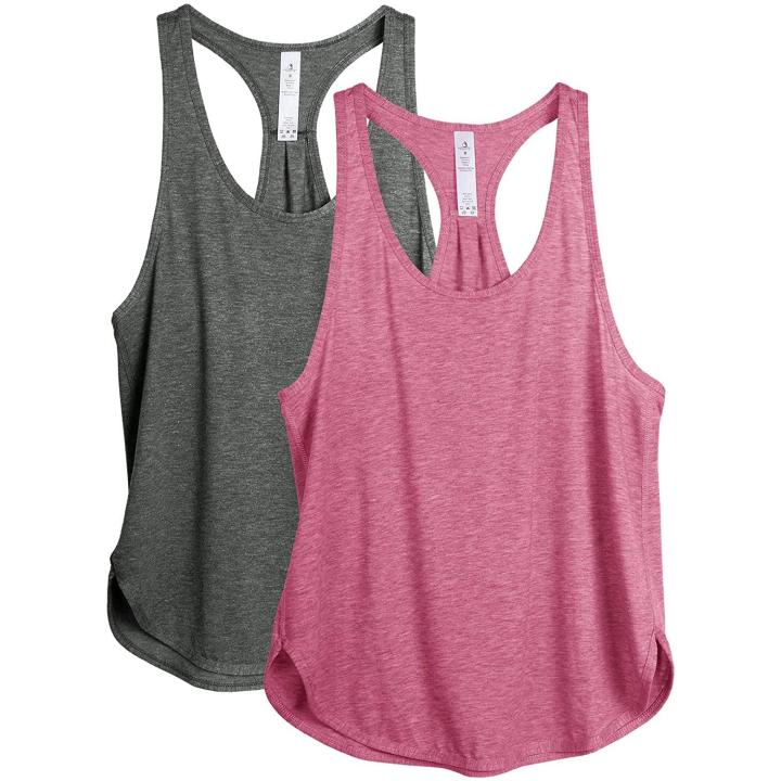 Dames Tanktop Sporttop Racerback Fitness Yoga Mouwloze Shirts, 2-Pack L  CharcoalPink
