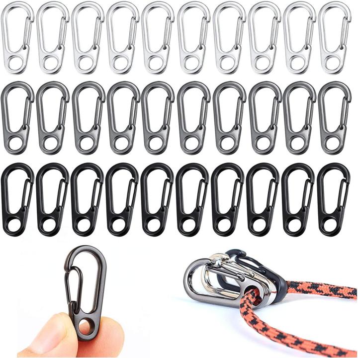 30 STUKS Mini SF Carabiner Clips Tiny Alloy Spring Snap Hook Sleutelhanger Sluitingen EDC Kleine Opknoping Gesp voor Rugzak Camping Fles Gebruik Accessoires Paracord Tactische Survival Gear (3 Kleuren) 