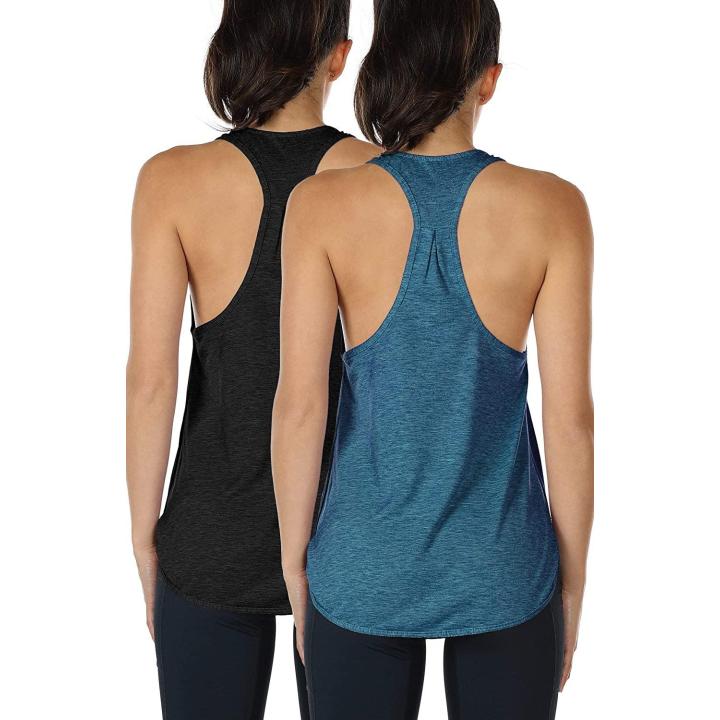 Dames Tanktop Sporttop Racerback Fitness Yoga Mouwloze Shirts, 2-Pack L  BlackDenim