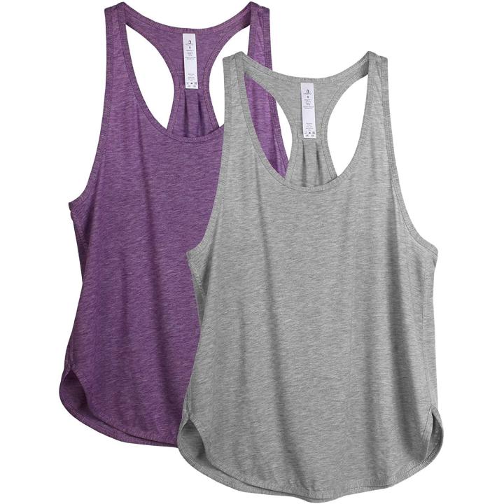 Dames Tanktop Sporttop Racerback Fitness Yoga Mouwloze Shirts, 2-Pack XL  GreyGrape