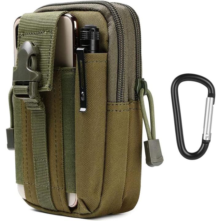 Heuptas, riemtas, tactisch, compact, multifunctioneel, met karabijnhaak, voor campingwandelenfietsenklimmenreizen Groen