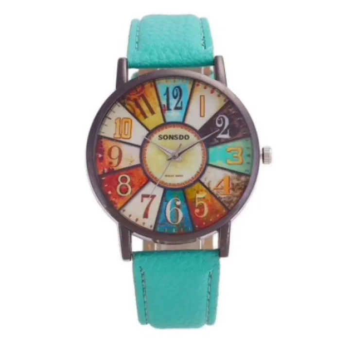 Hidzo Horloge Sonsdo Ø 37 mm - Turquoise - Kunstleer