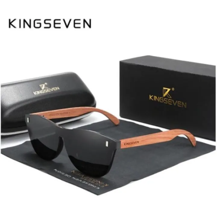 KingSeven Black Oculos Sunglasses - Zonnebril Heren - UV400 en Polarisatie Filter - Bamboe