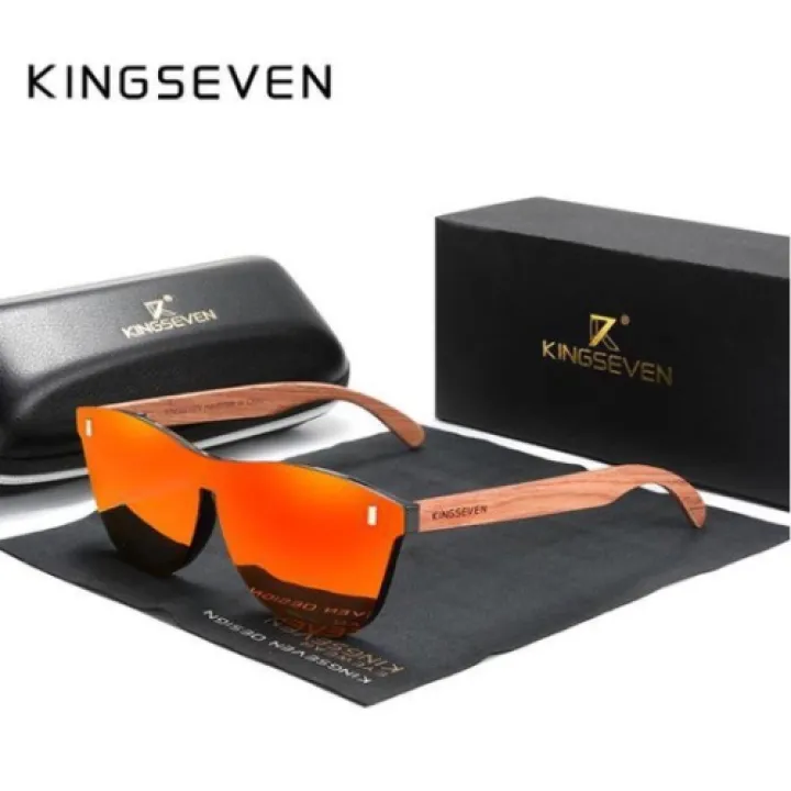 KingSeven Zonnebril Heren - Orange Oculos Bamboo UV400 en Polarisatie filter