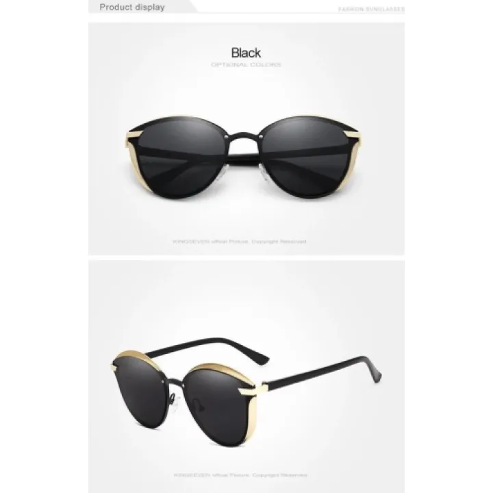 kingseven Cat Eye - Dames zonnebril met UV400 en polarisatie filter | Cateye | Goud Zwart montuur