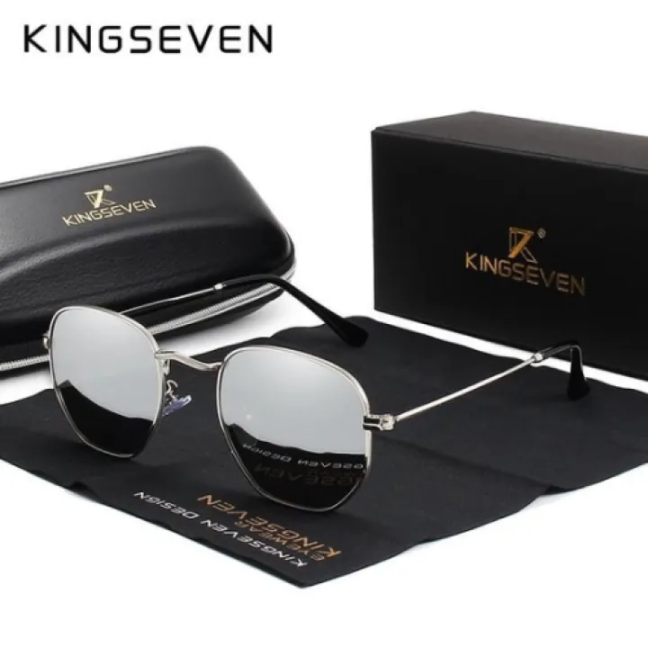 Kingseven Reflect - 2020 trend zonnebril met UV400 en polarisatie filter| Pilotenbril - Zilver Grijs