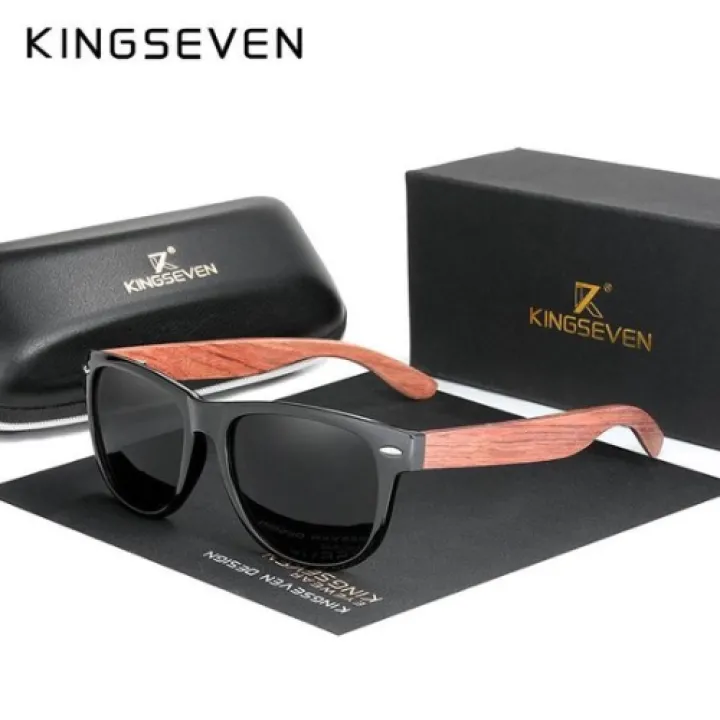 KingSeven Zonnebril Heren - Black Wayfarer Bamboo UV400 en Polarisatie filter