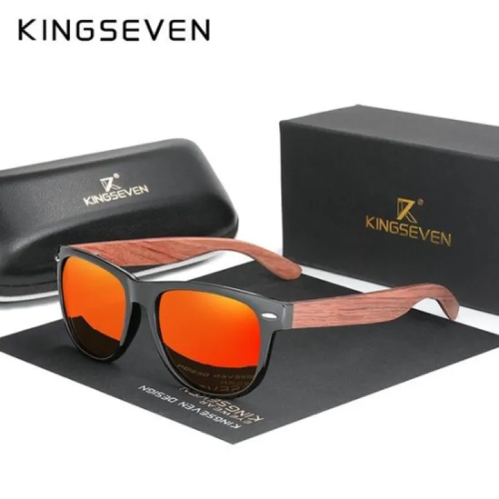 KingSeven - Orange Wayfarer Bamboo UV400 en Polarisatie filter