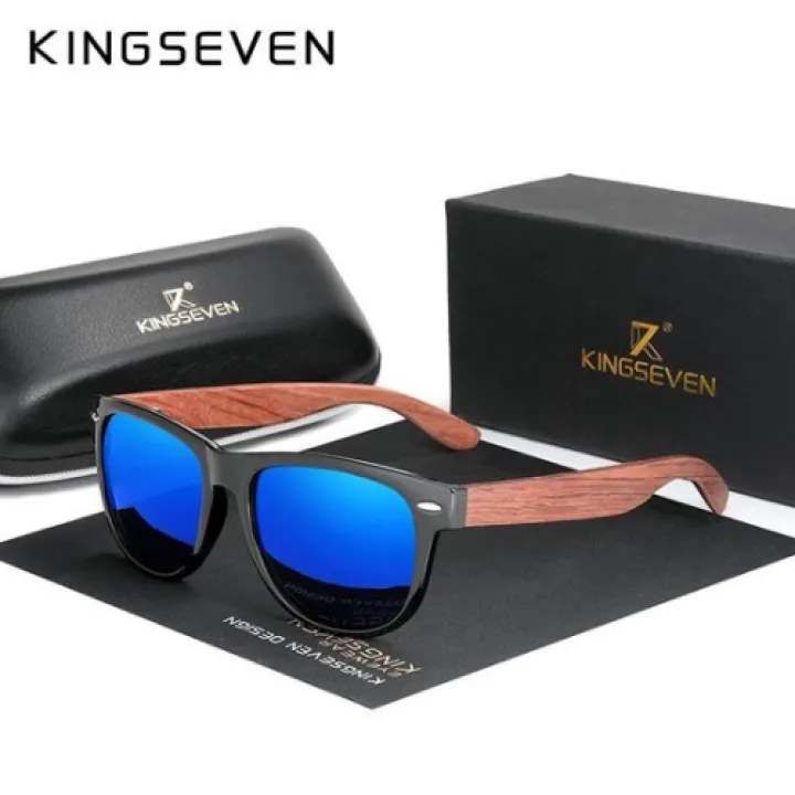 KingSeven - Sky Blue Wayfarer Bamboo UV400 en Polarisatie filter