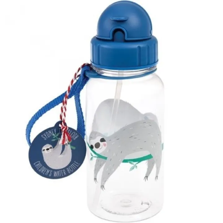 Drinkfles luiaard blauw met rietje