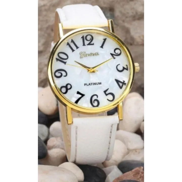 Hidzo Horloge Geneve Ø 37 mm - Wit - Kunstleer