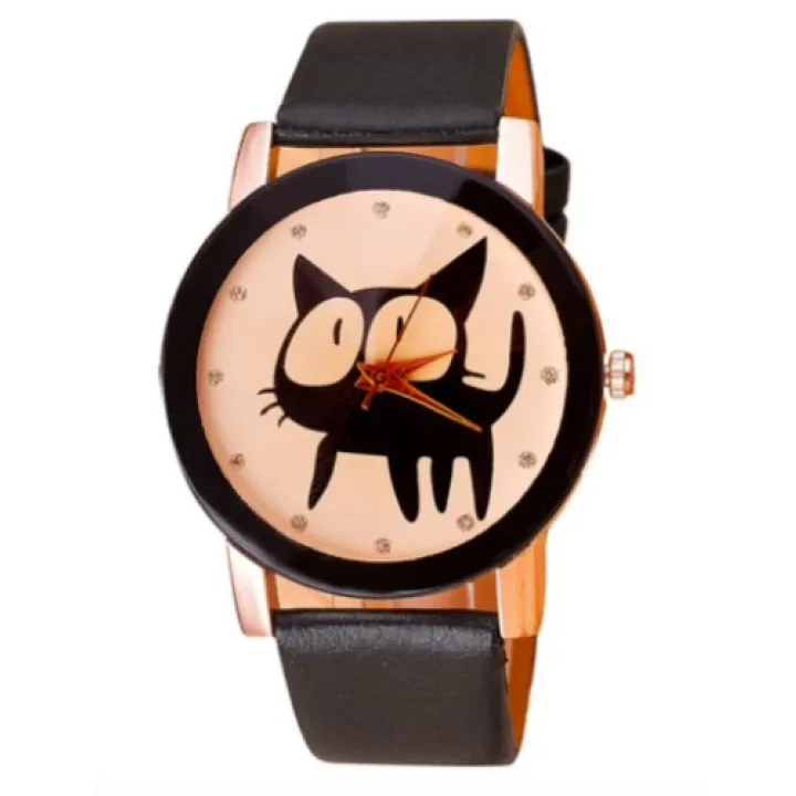 Hidzo Horloge Kat Ø 37 mm - Zwart - Kunstleer