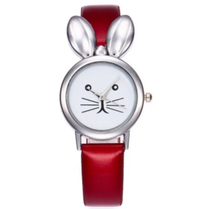 Hidzo Horloge Konijn Ø 37 mm - Rood - Kunstleer
