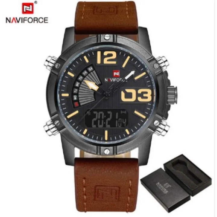 Hidzo Horloge Naviforce Digitaal Ø 47 mm - Bruin/Zilver - Inclusief horlogedoosje