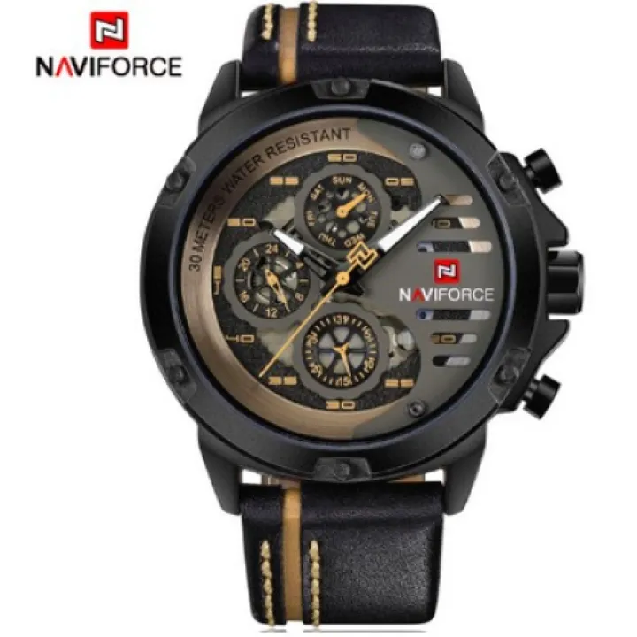 Hidzo Horloge Naviforce Ø 47 mm - Zwart/Geel - Inclusief horlogedoosje