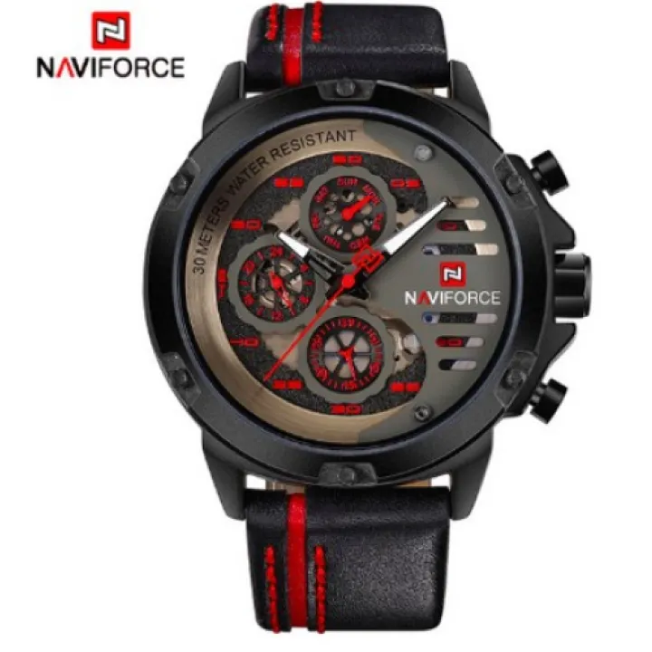 Hidzo Horloge Naviforce Ø 47 mm - Zwart/Rood - Inclusief horlogedoosje