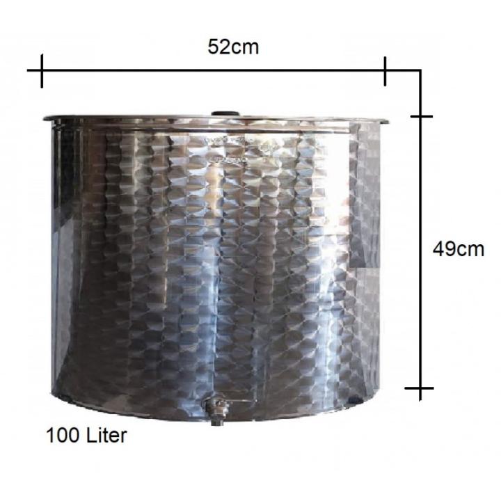 Vat RVS Vlakbodem +deksel +kraan 100 L