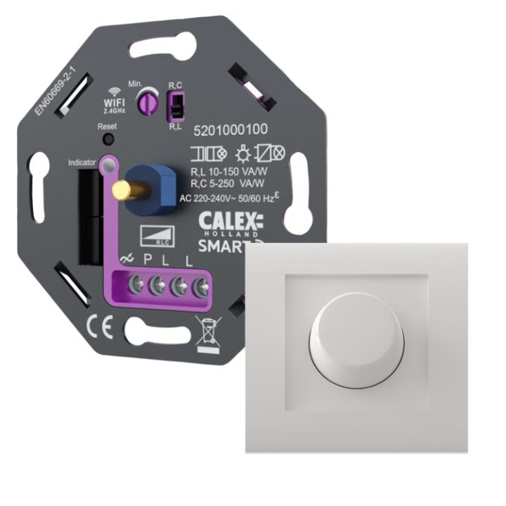 Calex Smart LED Dimmer - Inbouw Dimmer 5-250W - Fase Aan/Afsnijding - Universeel met afdekplaat