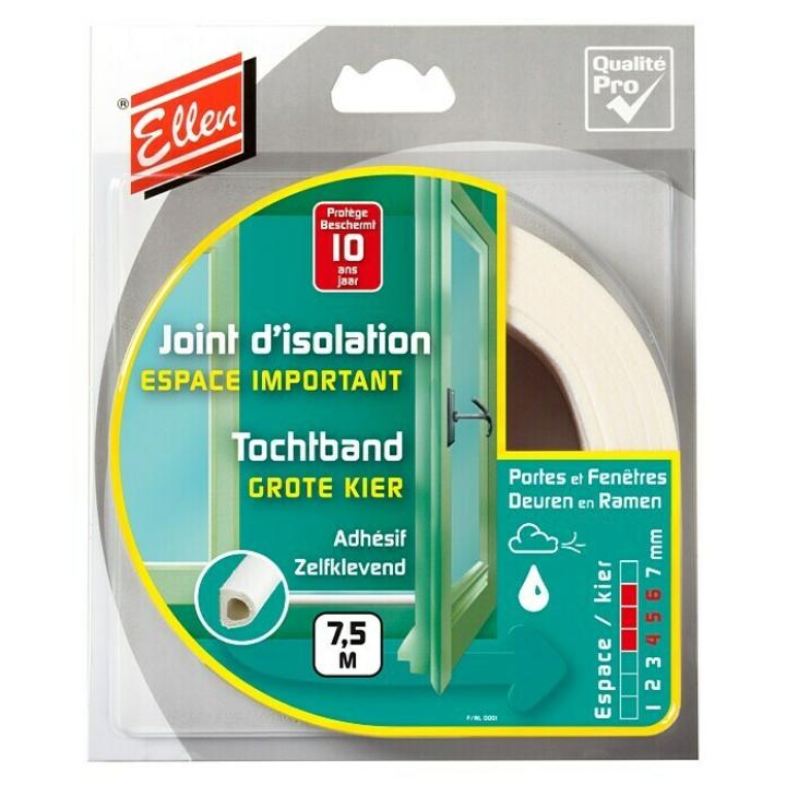 Ellen Tochtband D profiel (grote kier: 4-6mm) 7,5m wit