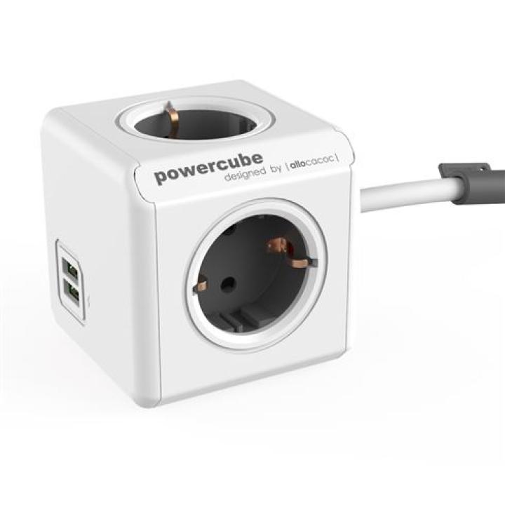 PowerCube stekkerdoos wit | 4-voudig + 2 USB