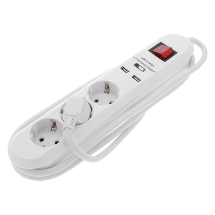 Q-Link stekkerdoos wit | 3-voudig met 2 usb