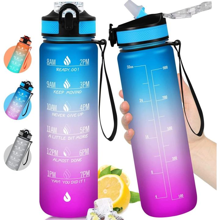 Ontdek de kracht van onze motiverende waterfles met tijdmarkeringen - Blauw/Paars