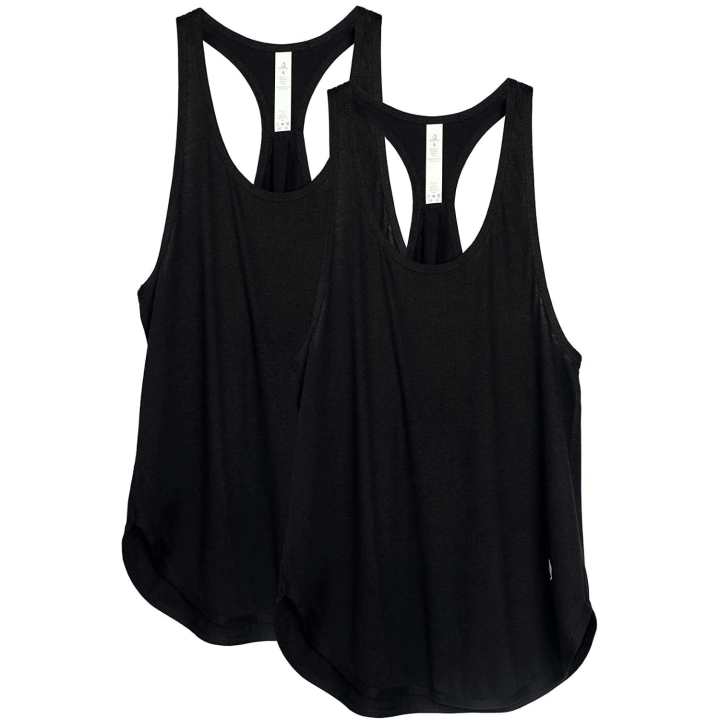 Dames Tanktop Sporttop Racerback Fitness Yoga Mouwloze Shirts, 2-Pack XS  BlackBlack