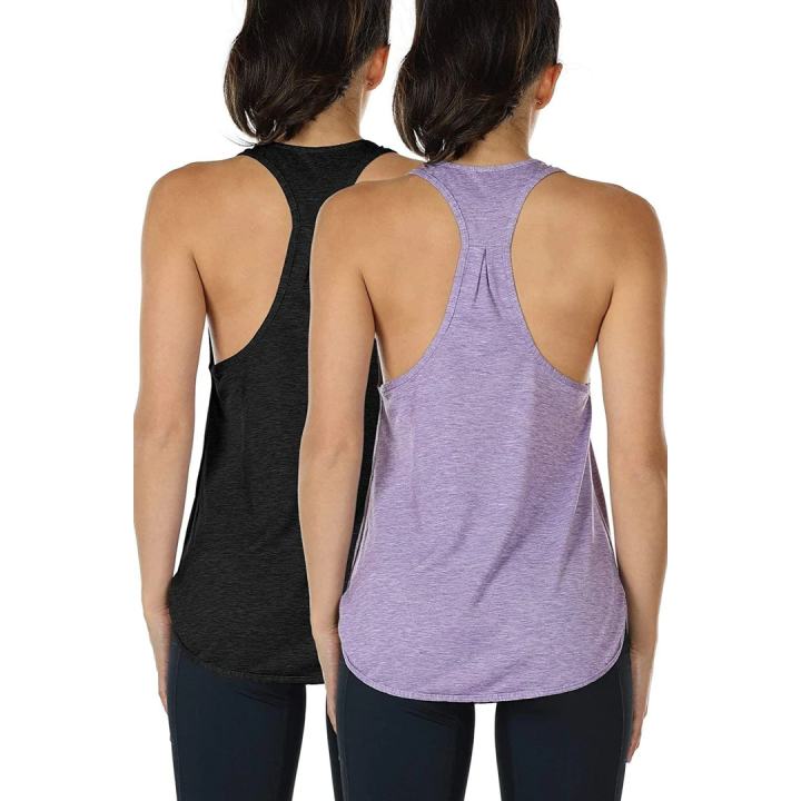 Dames Tanktop Sporttop Racerback Fitness Yoga Mouwloze Shirts, 2-Pack XS  BlackLavender