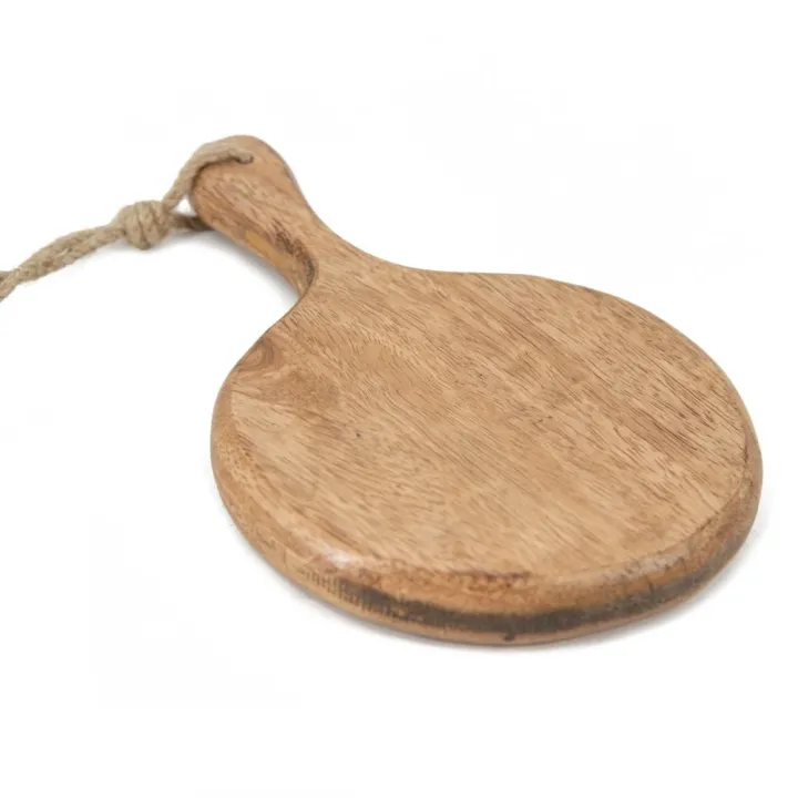 Massief houten plankje met handvat en touw 12.5cm - wt0507