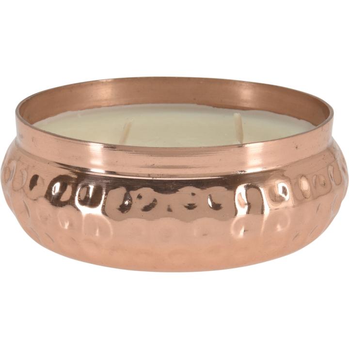 Kaars in roségoud metalen schaal 9.5 x 9.5 cm met 2 lonten