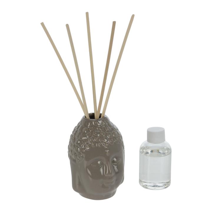 Geurstokjes in taupe keramische Buddha 100ml - geur: Bamboo