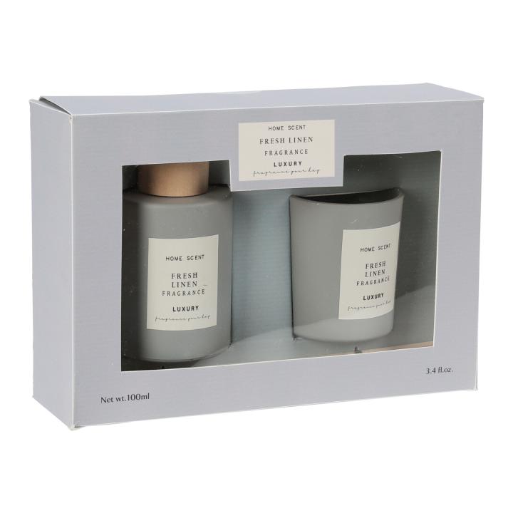 Cadeauset FRESH LINEN geurstokjes en geurkaars