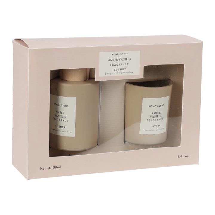 Cadeauset AMBER VANILLA geurstokjes en geurkaars