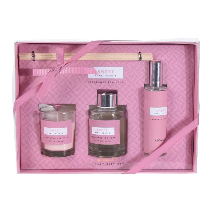 Cadeauset White Rose & Lily met geurstokjes geurkaars en roomspray in stijlvolle cadeauverpakking