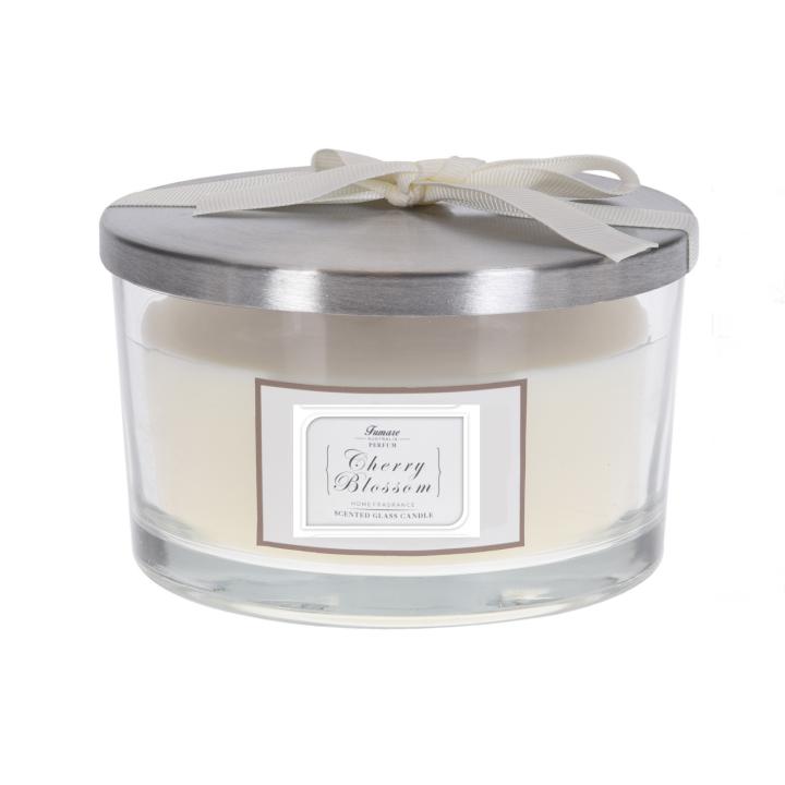 Geurkaars CHERRY BLOSSOM in glazen pot met zilverkleurige deksel