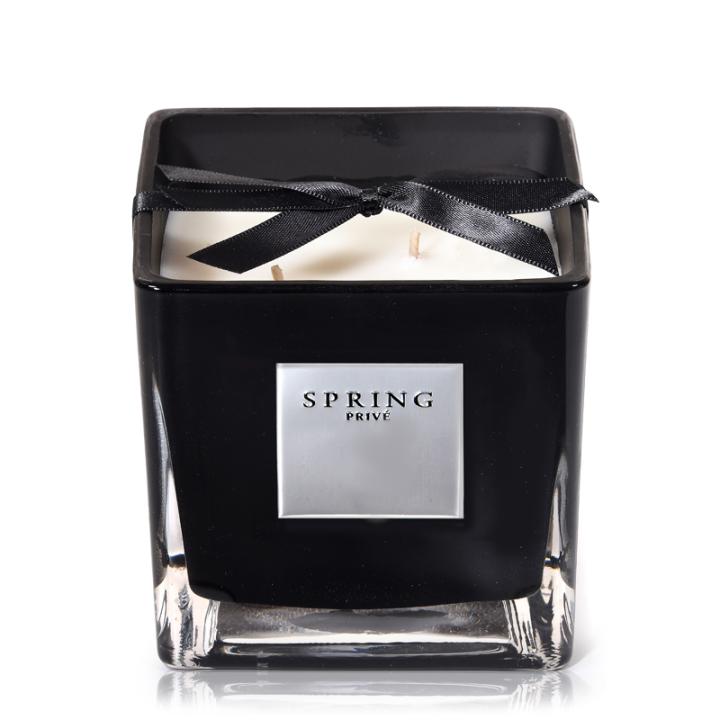 Geurkaars Onyx Leather 240gr zwart vierkant - Spring Fragrances