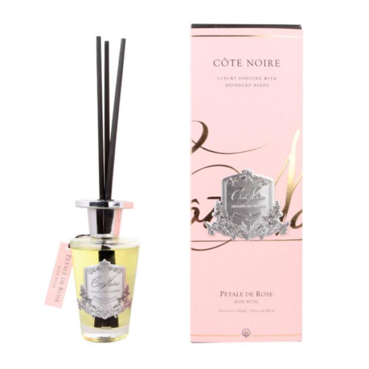 Geurstokjes Rose Petal 150ml zilver - Cote Noire