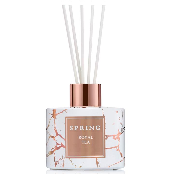 Geurstokjes Royal Tea 170ml marmer wit roségoud - Spring Fragrances