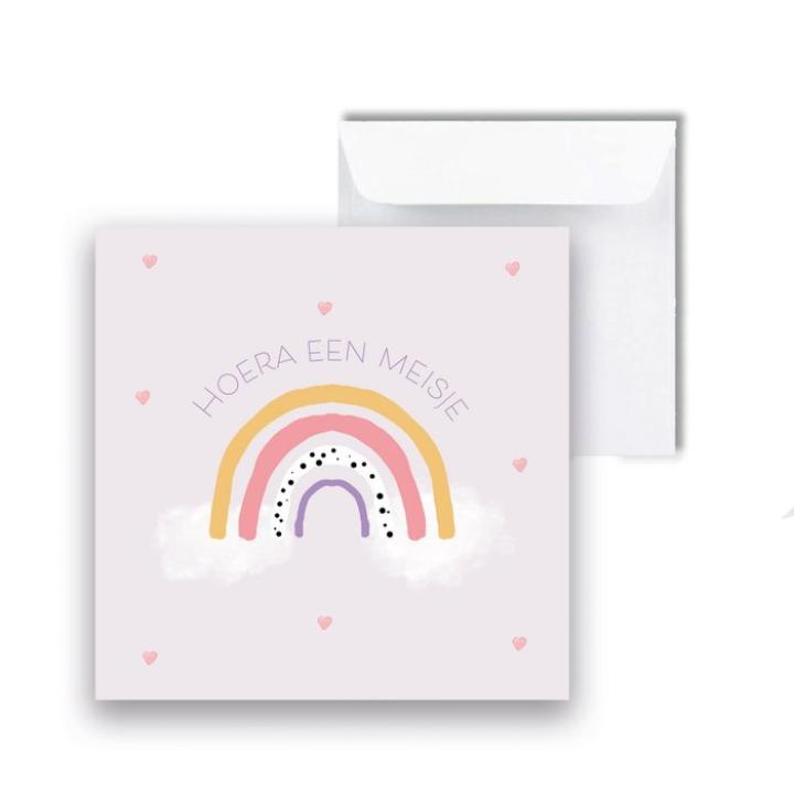 Geboortekaartje Regenboog  "Hoera een meisje"
