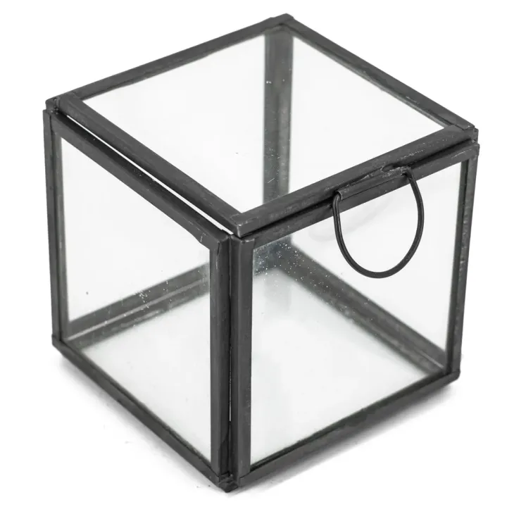 Glazen doosje 8x8x8cm vierkant zwart met deksel - hb4874