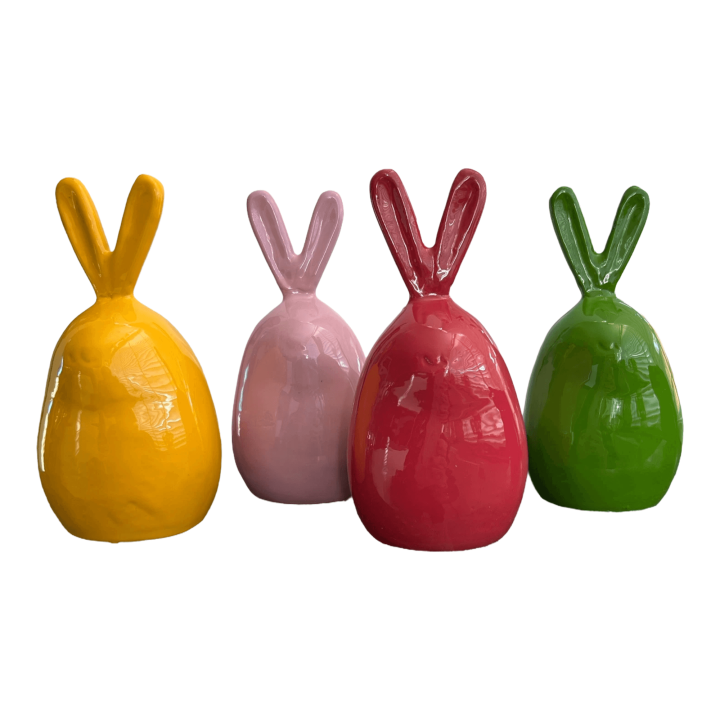Aluminium bunny geëmailleerd  in roze, fuchsia, groen en geel - Geel