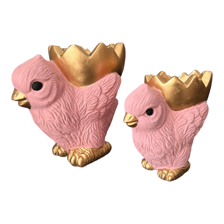 Kuiken met gouden mandje in twee maten- roze - klein