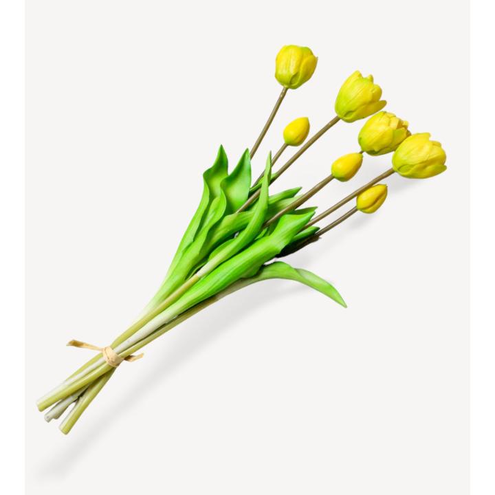 Kunst Tulpen Geel x7 bundel - Real Touch - Luxe zwarte Vaas