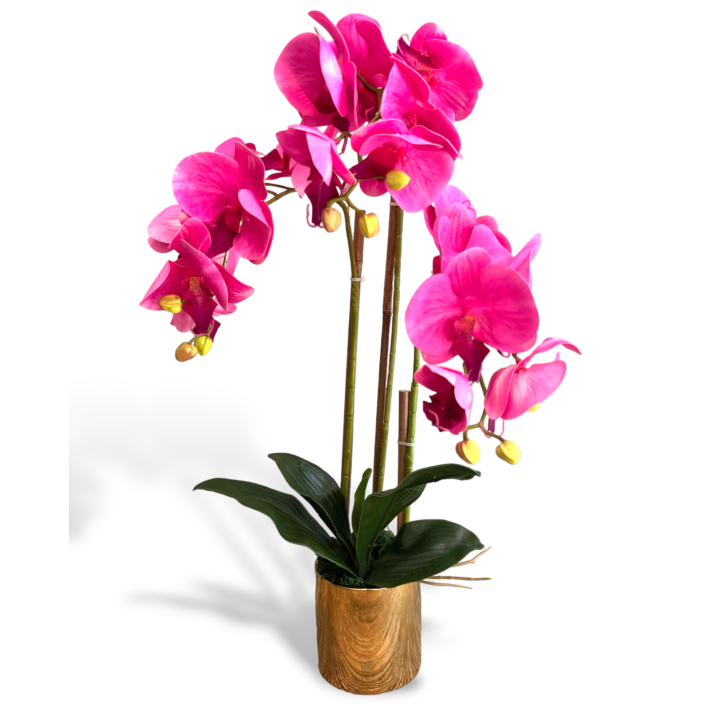 Orchidee Paars Kunstbloem Met Gouden Pot  60 cm