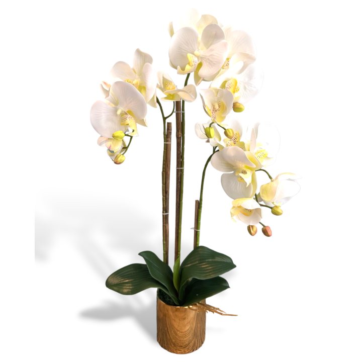 Orchidee Wit Kunstbloem Met Gouden Pot  60 cm