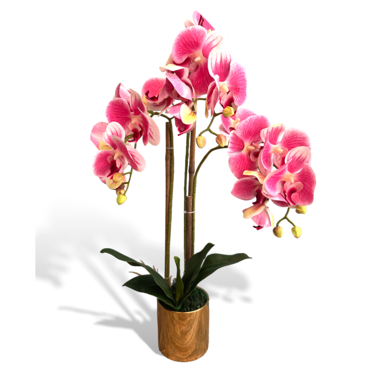 Orchidee Wit Roze Kunstbloem Met Gouden Pot  60 cm