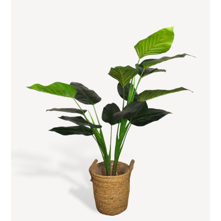 Philodendron Kunstplant - 100 cm - Met 2 kleurige mand