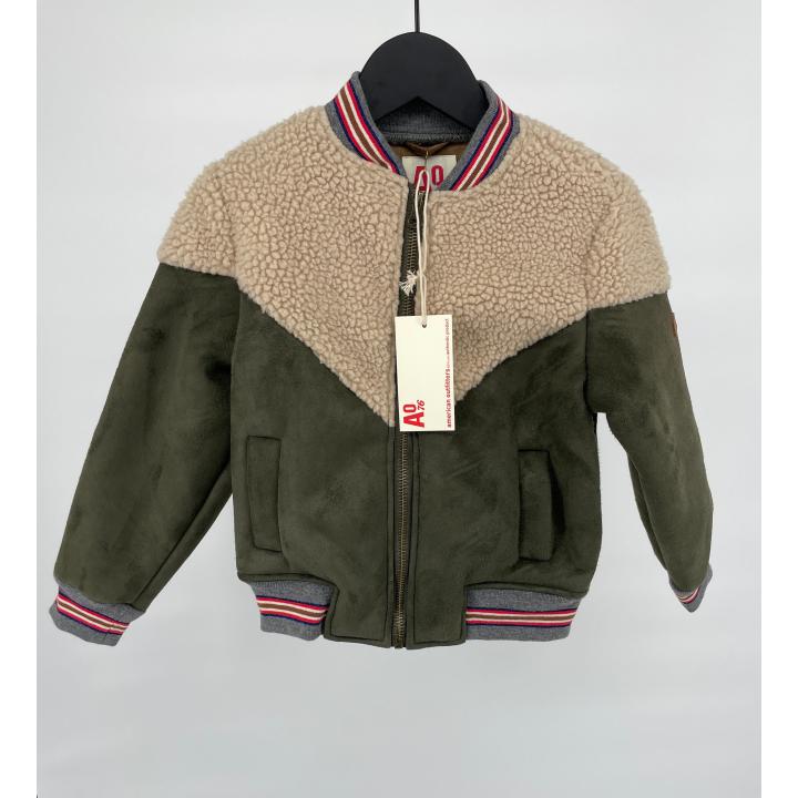Jas Bomber Groen Beige Teddy - 116 - Nieuw
