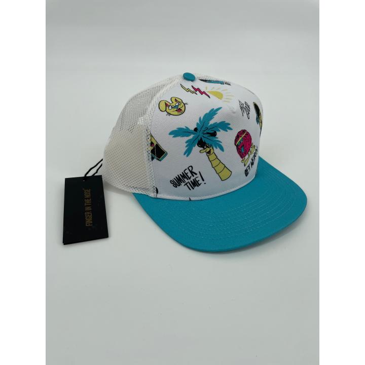 Trucker Pet Wit Blauw met Print - Large - Nieuw